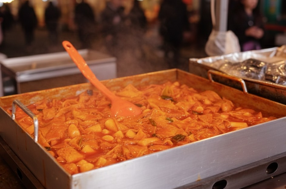 Tteokbokki Korean spicy rice cakes in red gochujang sauce with fish cakes