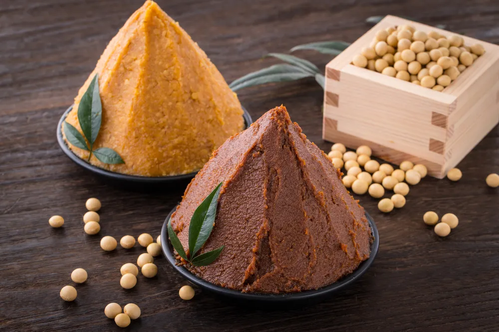 Japanese miso paste showing smooth refined texture in wooden bowl