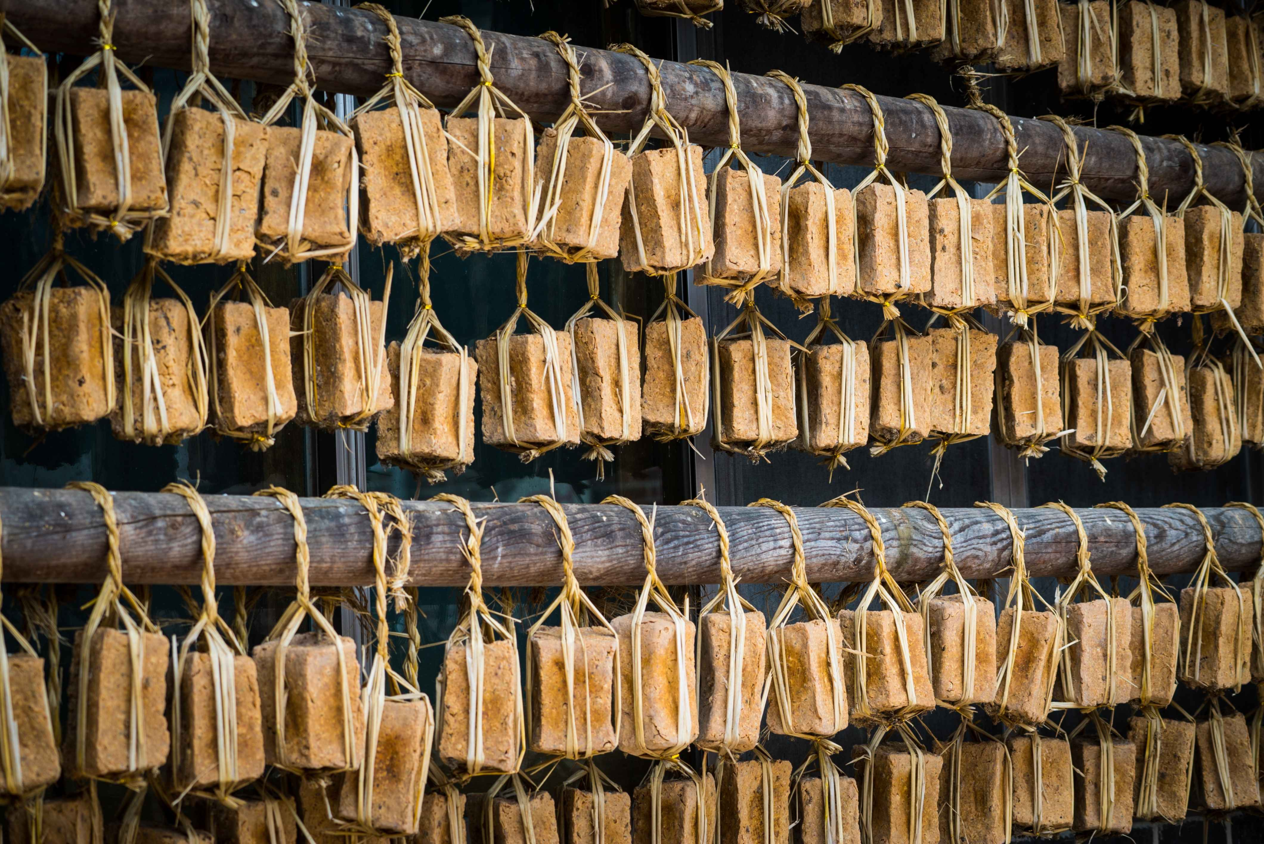 Traditional Korean meju soybean blocks hanging to dry at Sunchang Gochujang Village in Jeolla Province