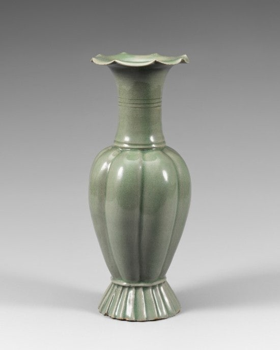 Goryeo Dynasty celadon vase shaped like Korean melon chamoe National Treasure No 94