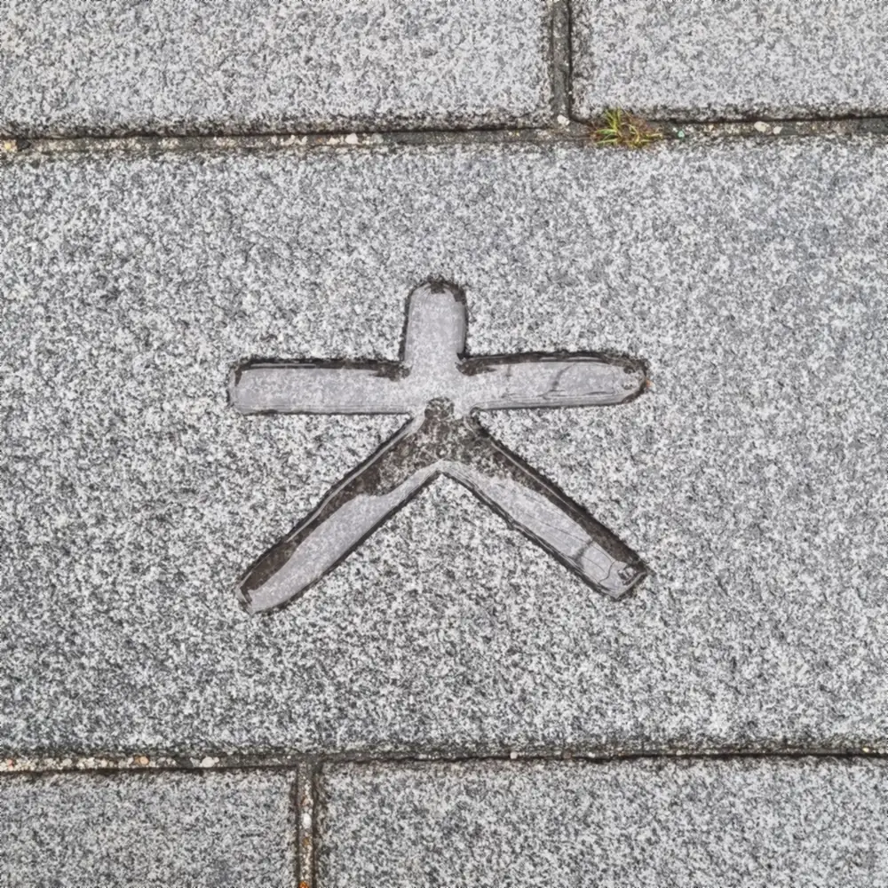 The Hangul consonant chieut cut into a granite paving stone in Seochon Hanok Village, Seoul